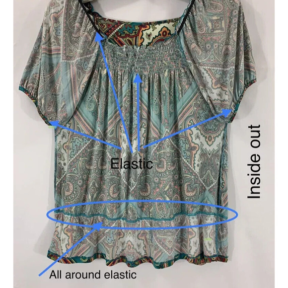 Lane Bryant Womens Satiny Top Balloon Sleeve Size 18/20W Stretch 70s Boho Hippie - Picture 6 of 6